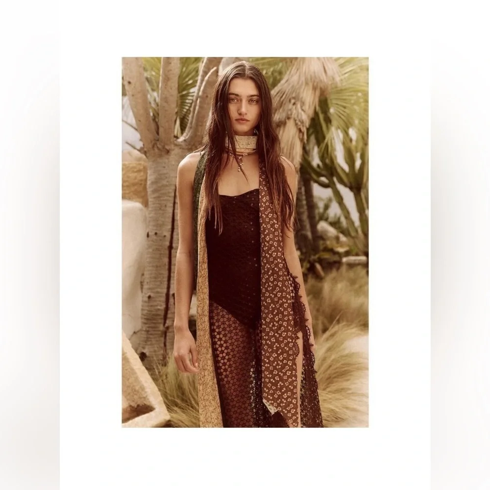 Free People Brown Crochet Asymmetrical Beach Cover Up Dress Boho Resort Small - Picture 8 of 14